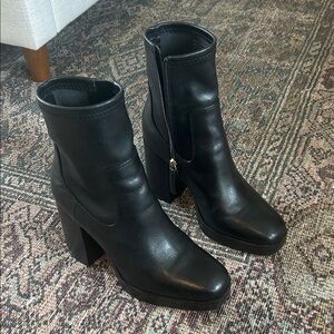 Aldo Black Leather Block Heel Ankle Boots